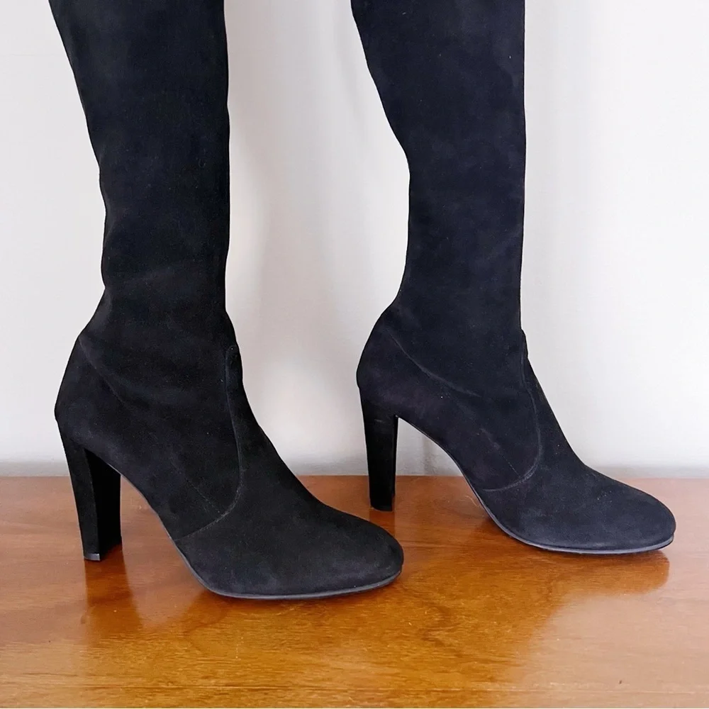 Stuart Weitzman • Highland Boot over the knee thigh high black suede heeled OTK